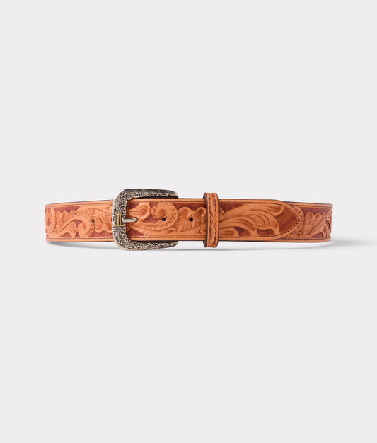 Men's Tooled Belt :: Cognac