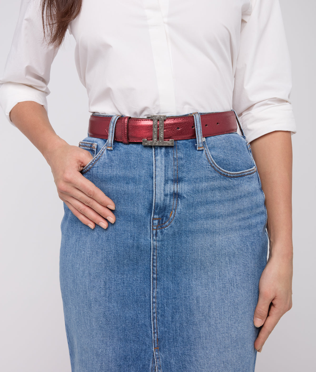 Women's Mirrored L Belt :: Wine 3