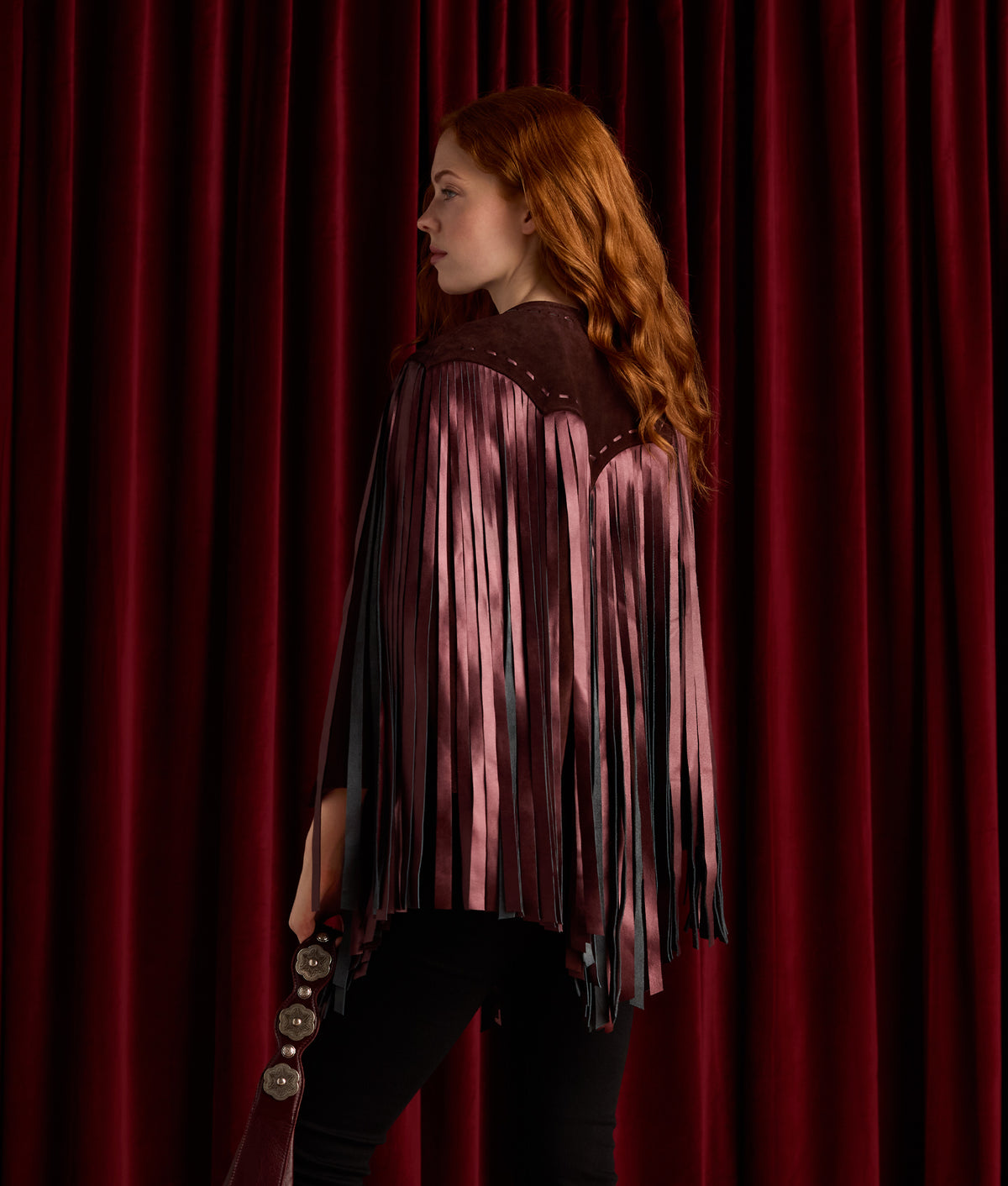 Shayanne Fringe Cape :: Black Cherry 2