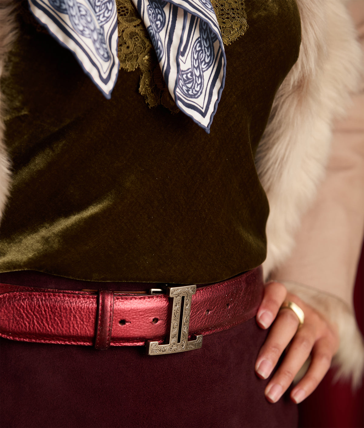 Women's Mirrored L Belt :: Wine 2