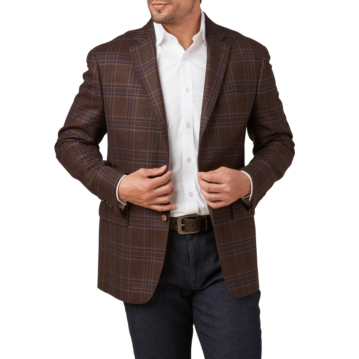 
    Lucchese Sport Coat :: Chocolate And Navy Plaid