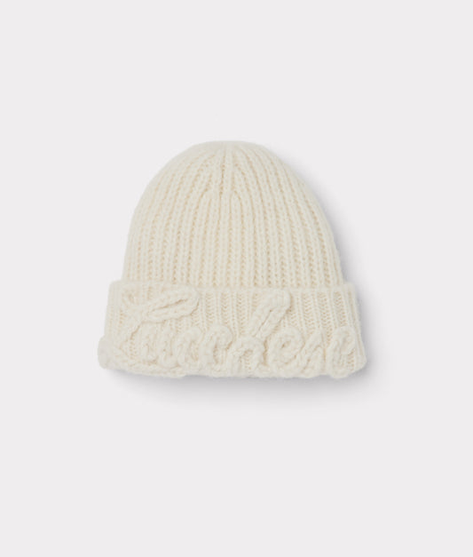 Script Knitted Beanie :: Cream