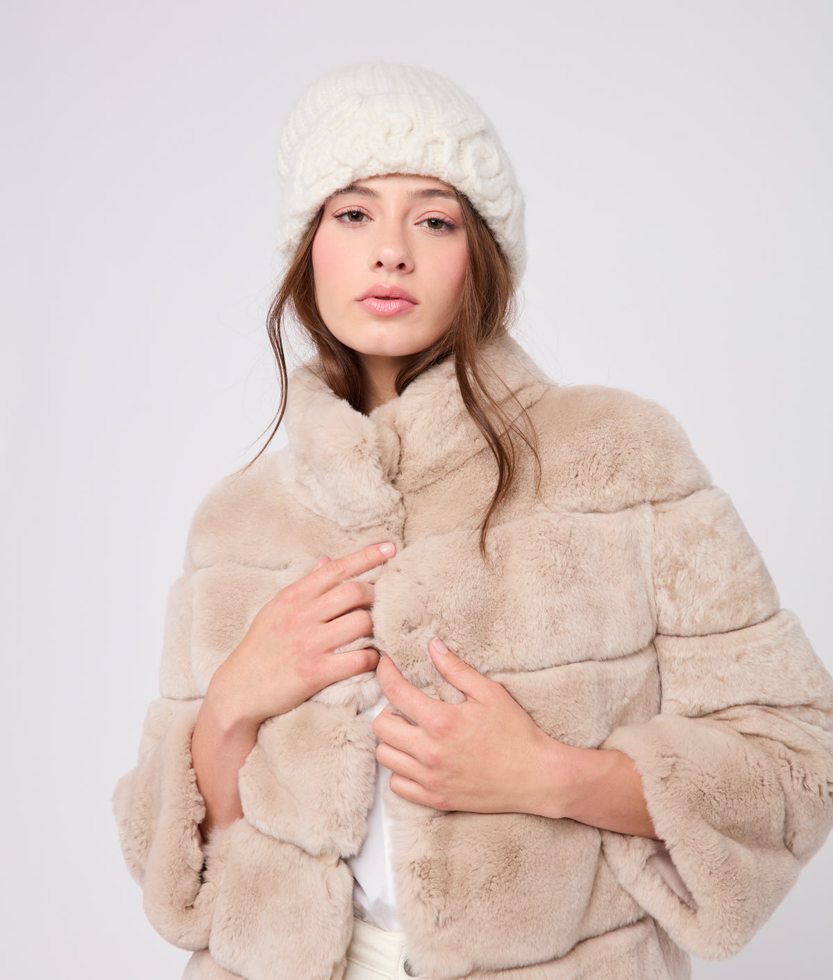 Script Knitted Beanie :: Cream 2