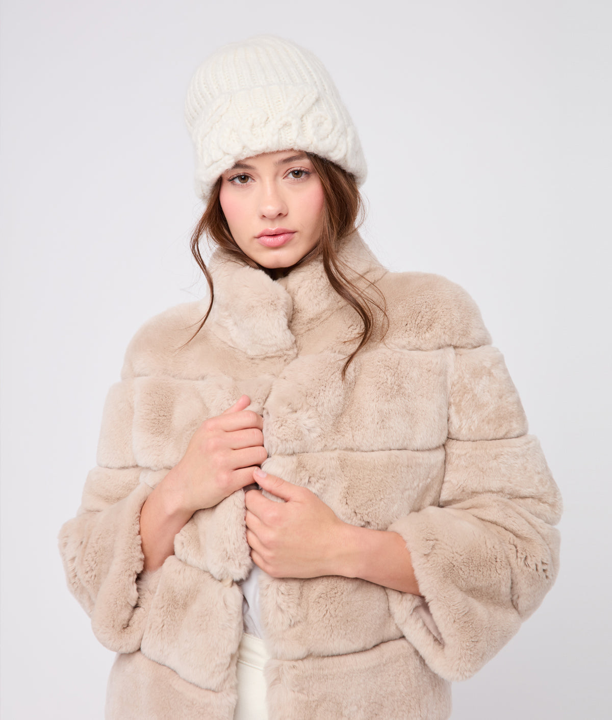 Script Knitted Beanie :: Cream 4