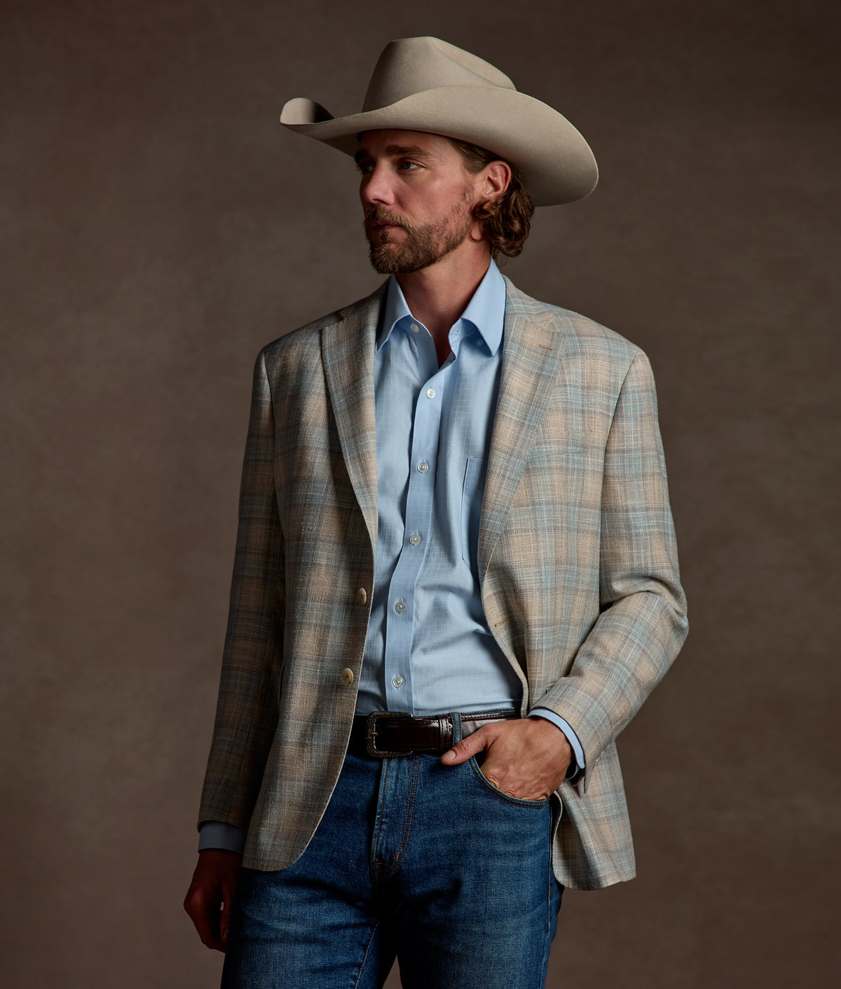 Lucchese Sport Coat :: Blue And Tan Plaid 2