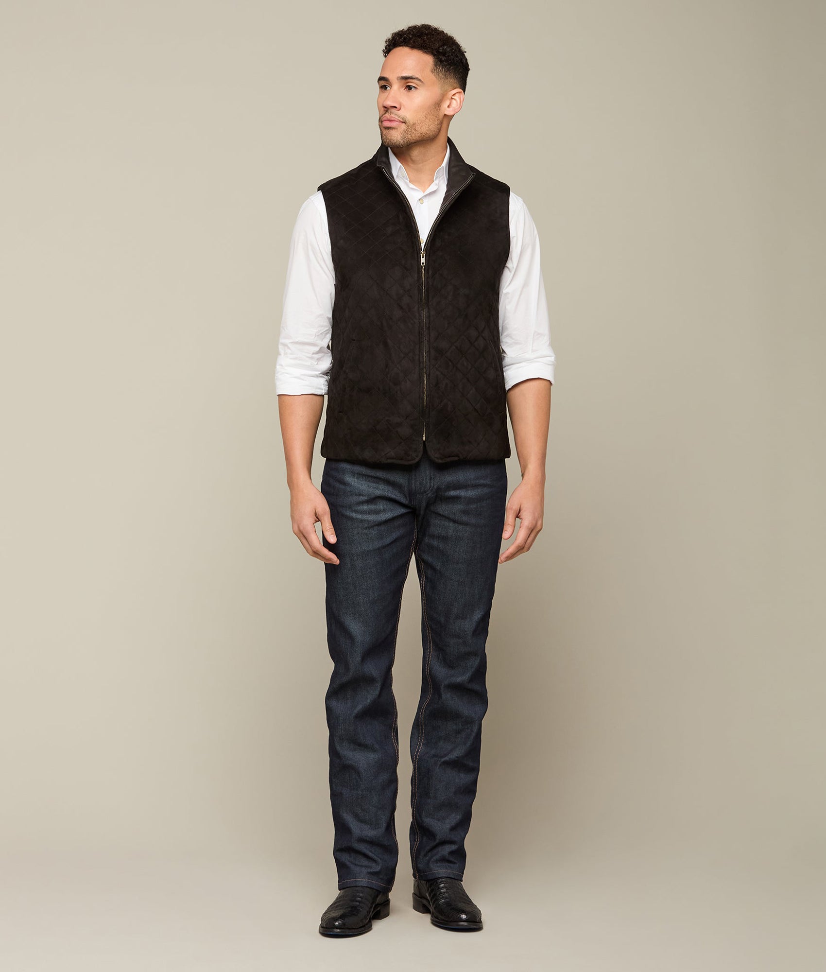 Quilted Suede Vest Black Lucchese - Main Image