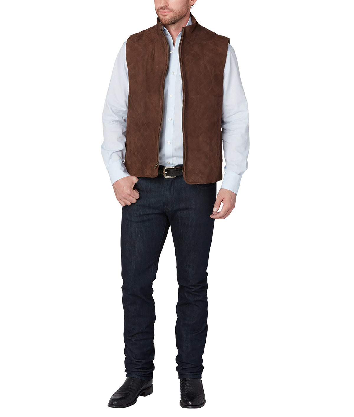 Quilted Suede Vest :: Brown 5