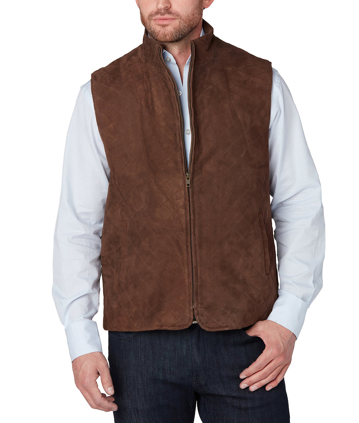 Quilted Suede Vest :: Brown 1