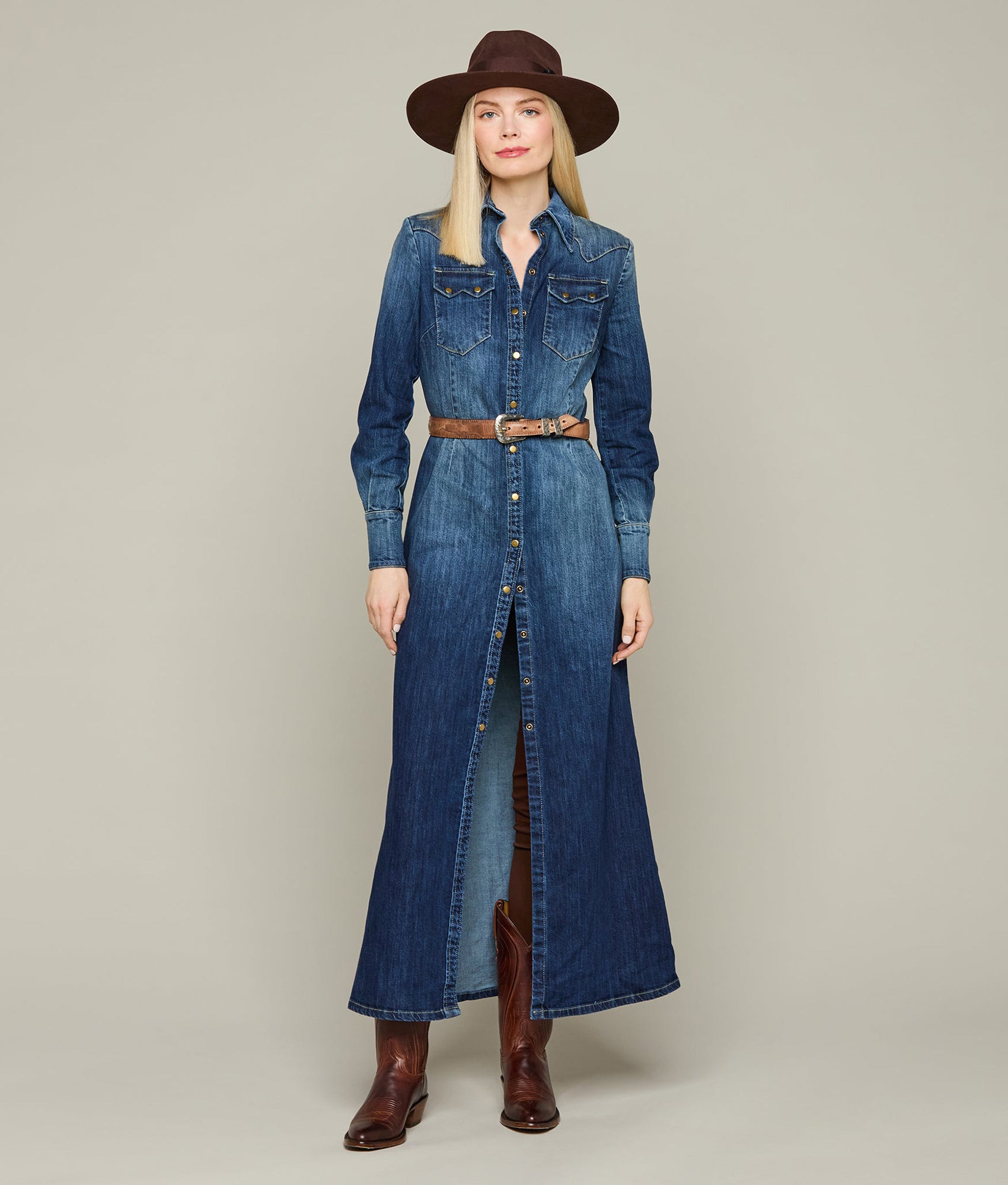 Long Denim Duster Medium Wash Denim Lucchese - Main Image