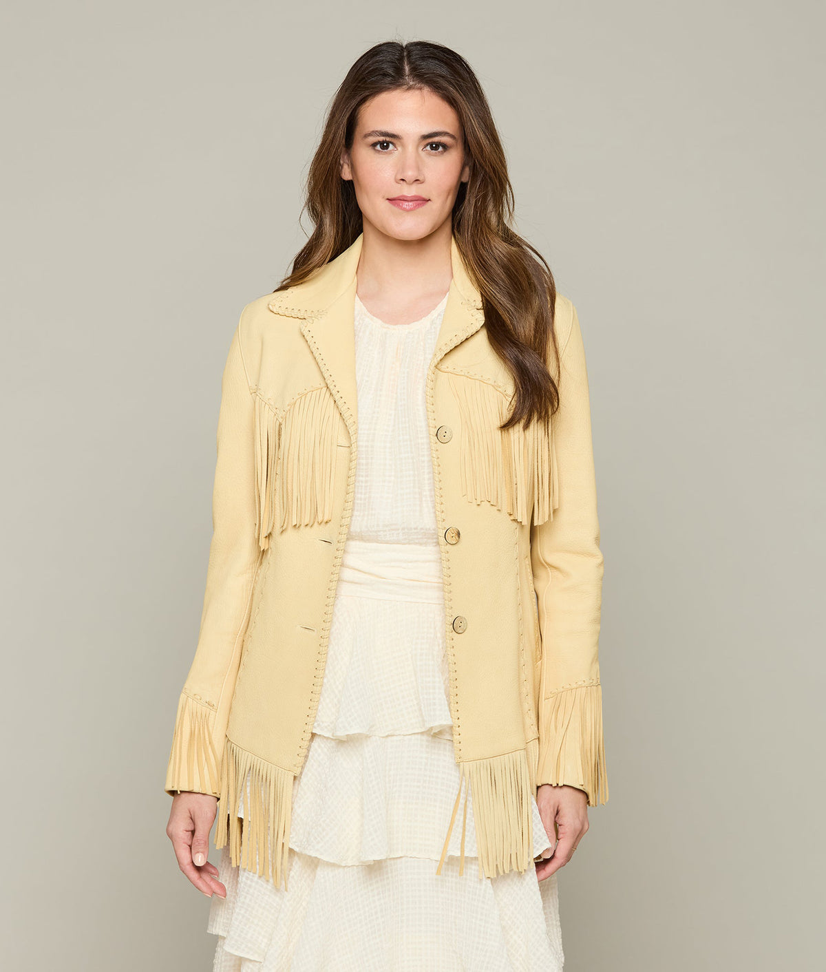Tallulah Fringe Jacket :: Cream (Smoke) 1