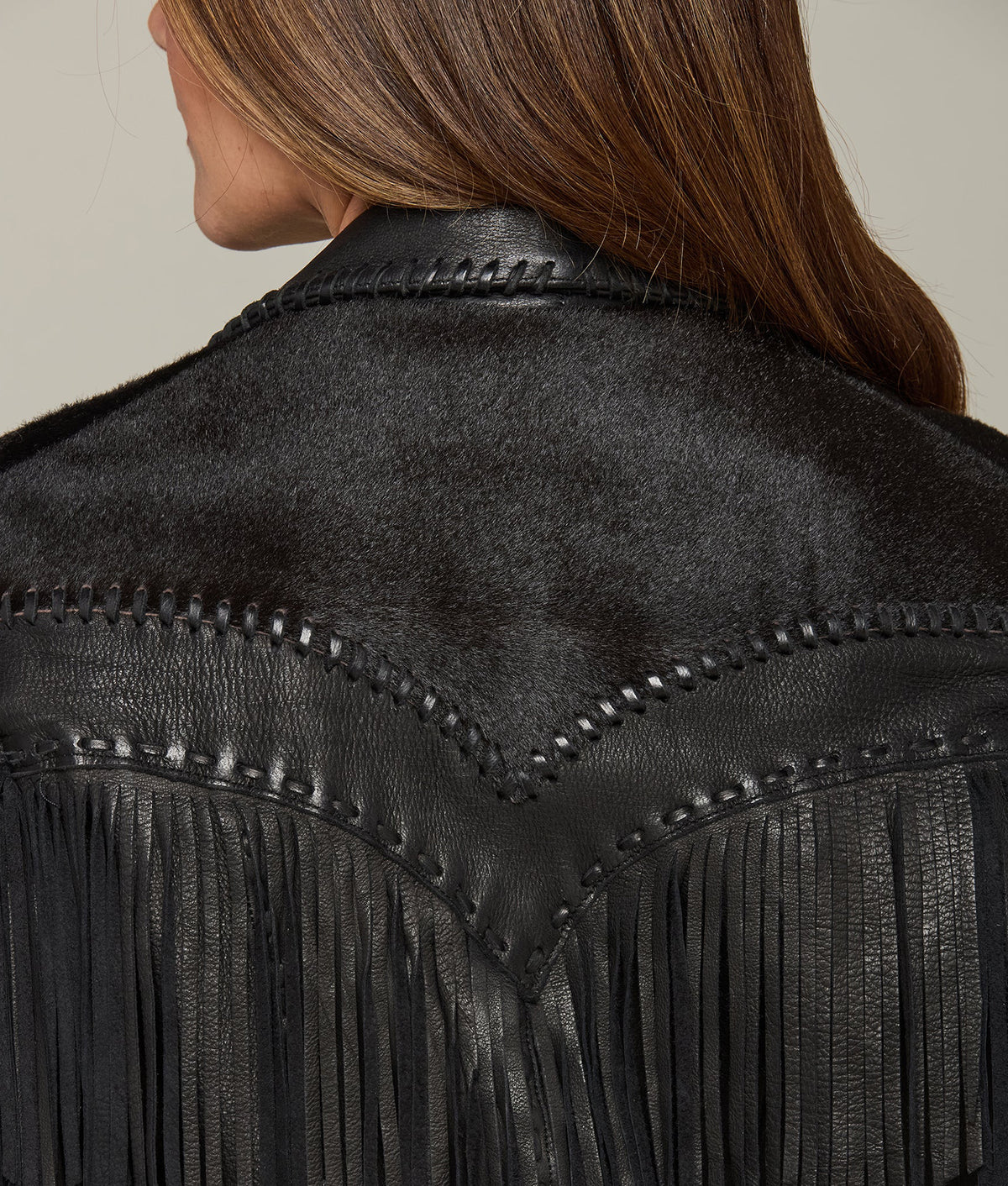 Hair-On Yoke Fringe Jacket :: Black 7