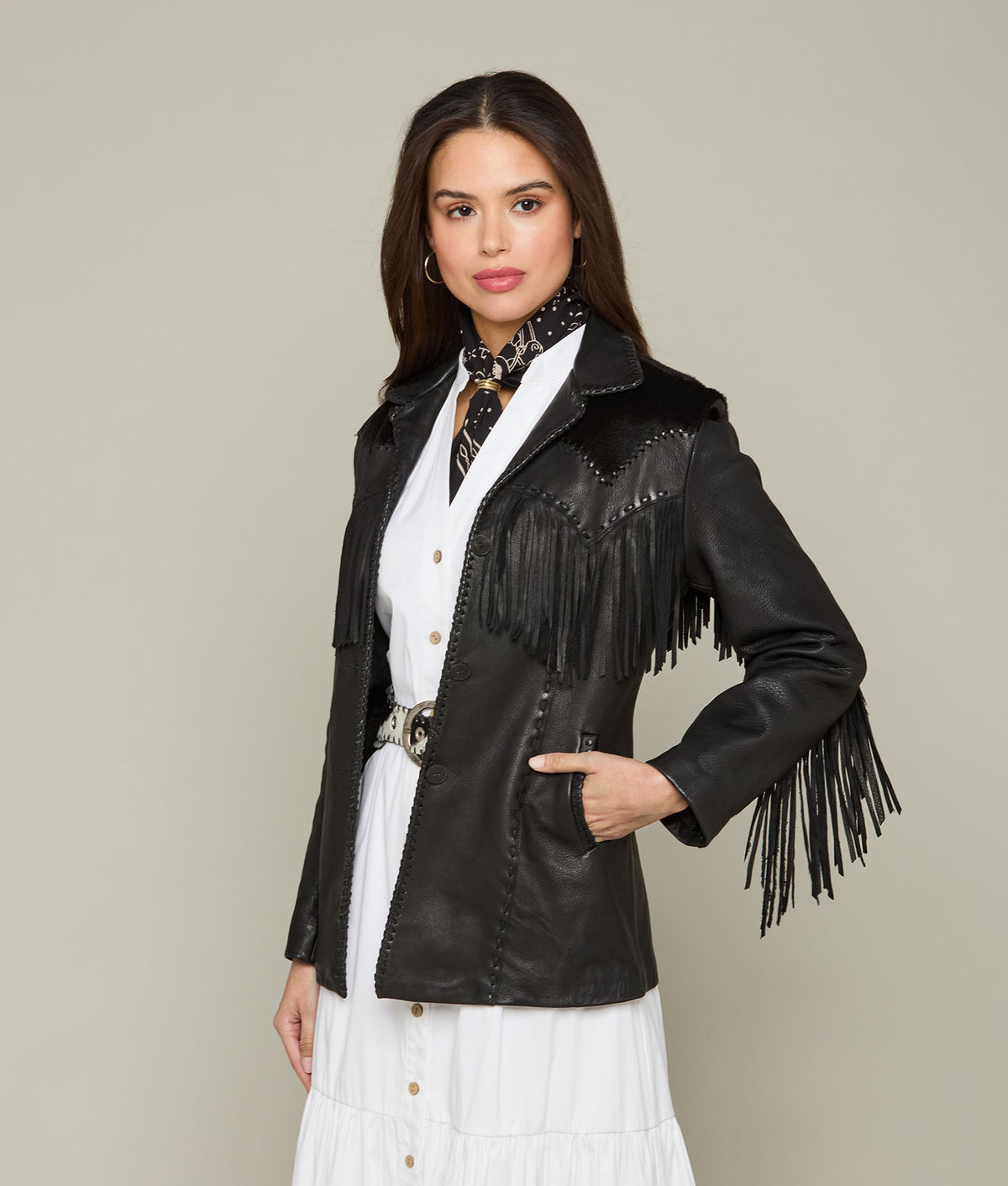 Hair-On Yoke Fringe Jacket :: Black 2