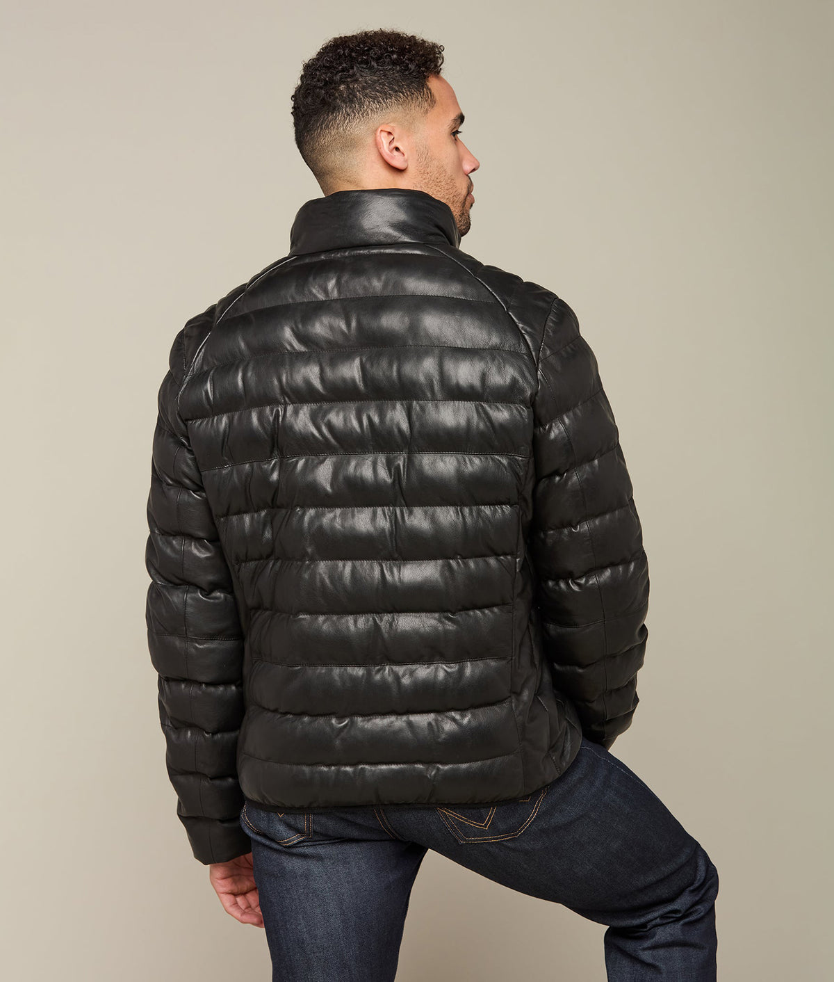 Men's Leather Puffer Jacket :: Black 4
