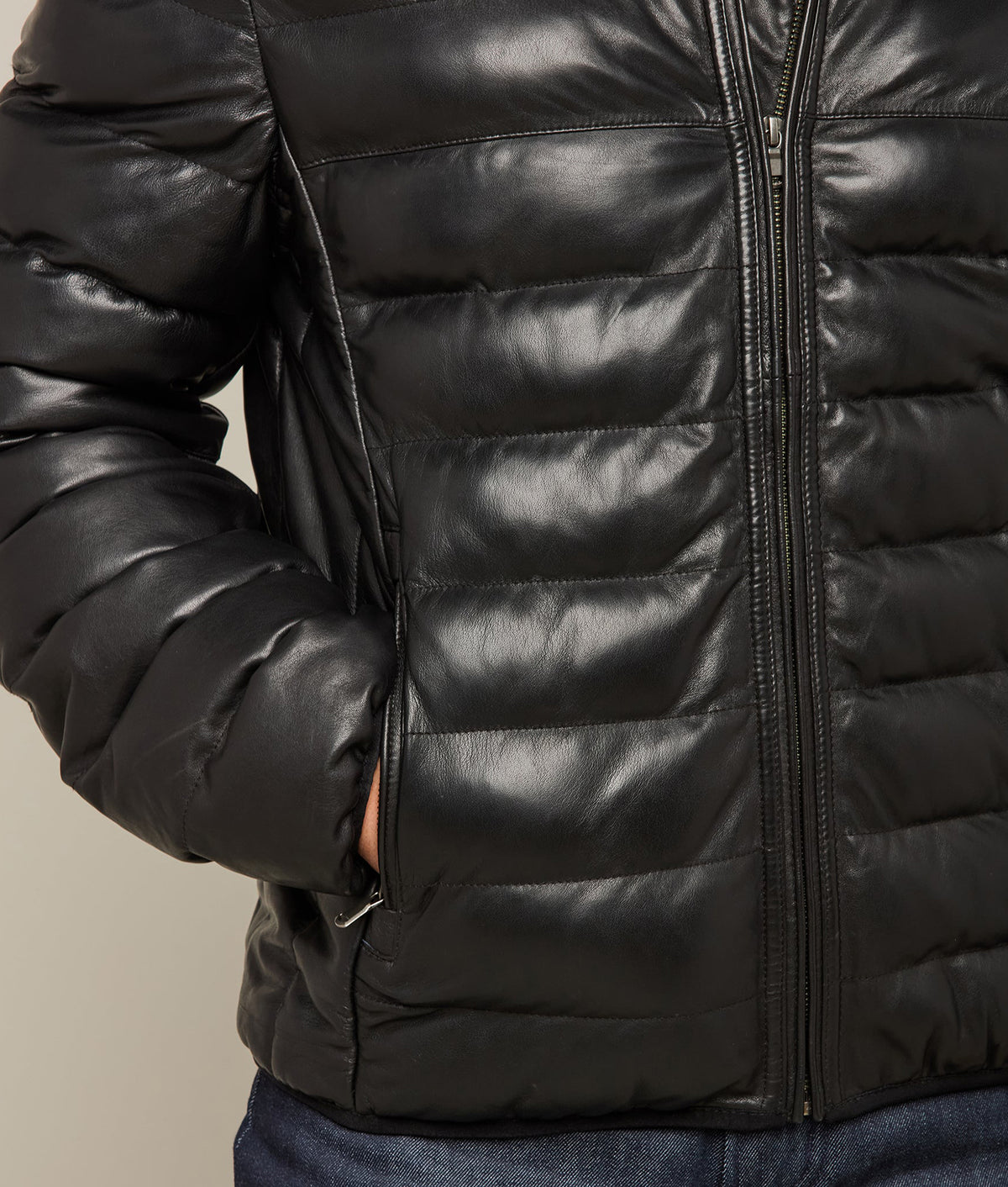 Men's Leather Puffer Jacket :: Black 7