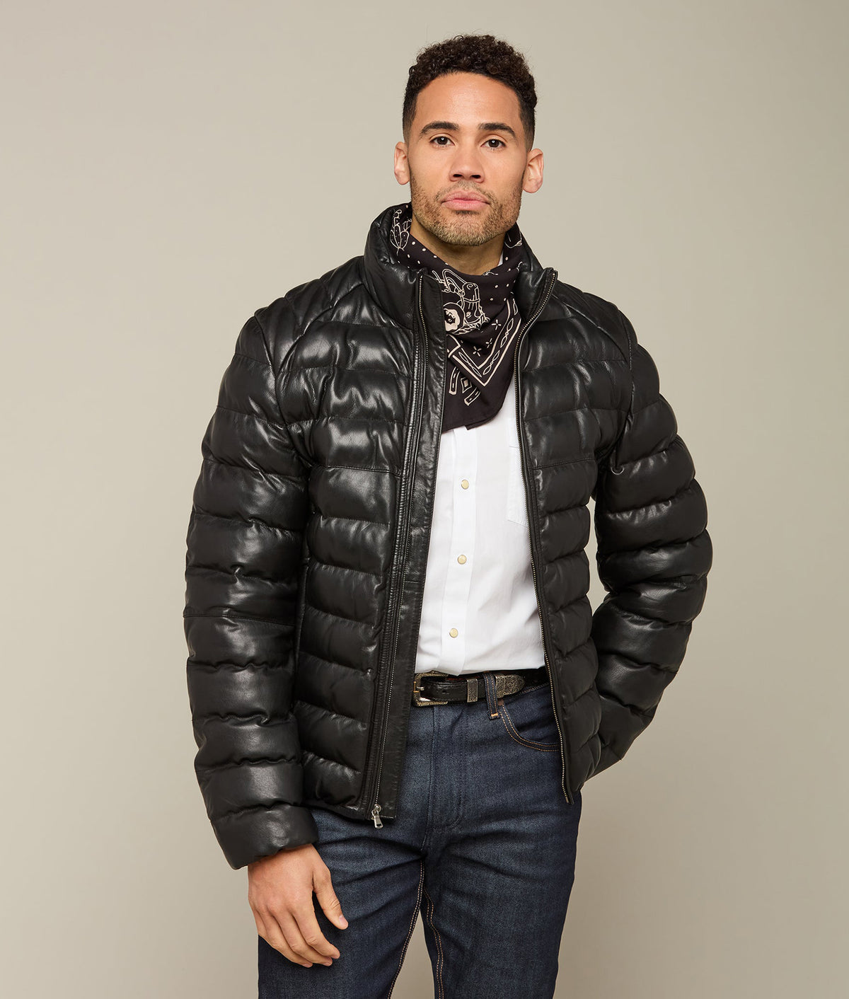 Men's Leather Puffer Jacket :: Black 6