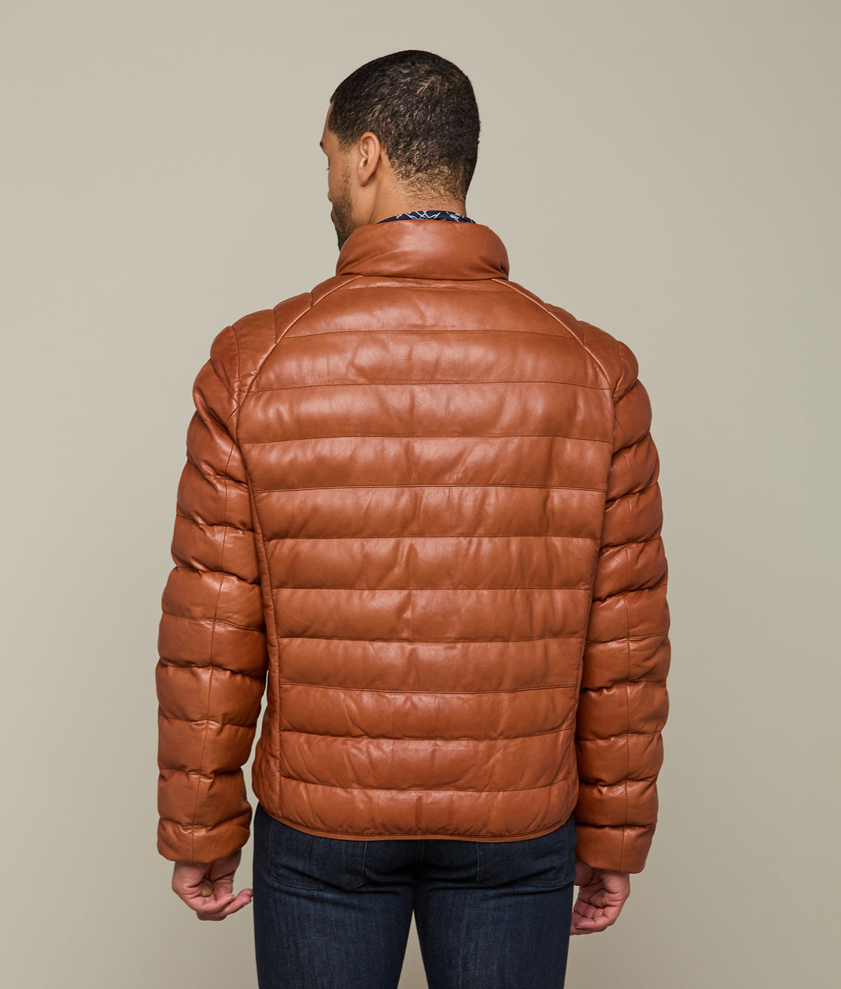 Men's Leather Puffer Jacket :: Cognac 4