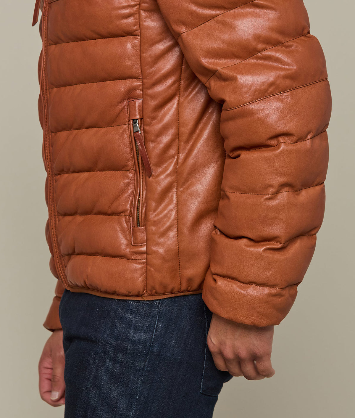 Men's Leather Puffer Jacket :: Cognac 7