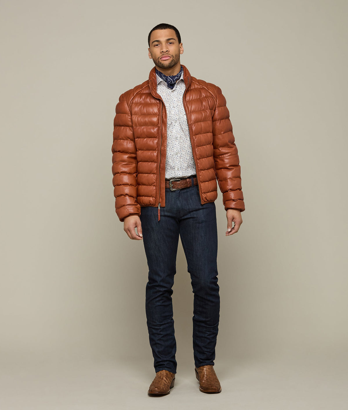 Men's Leather Puffer Jacket :: Cognac 5
