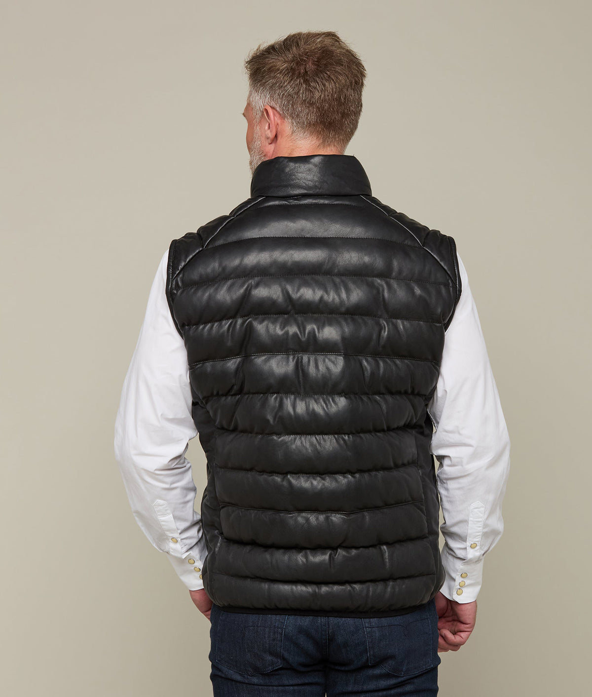 Men's Leather Puffer Vest :: Black 3