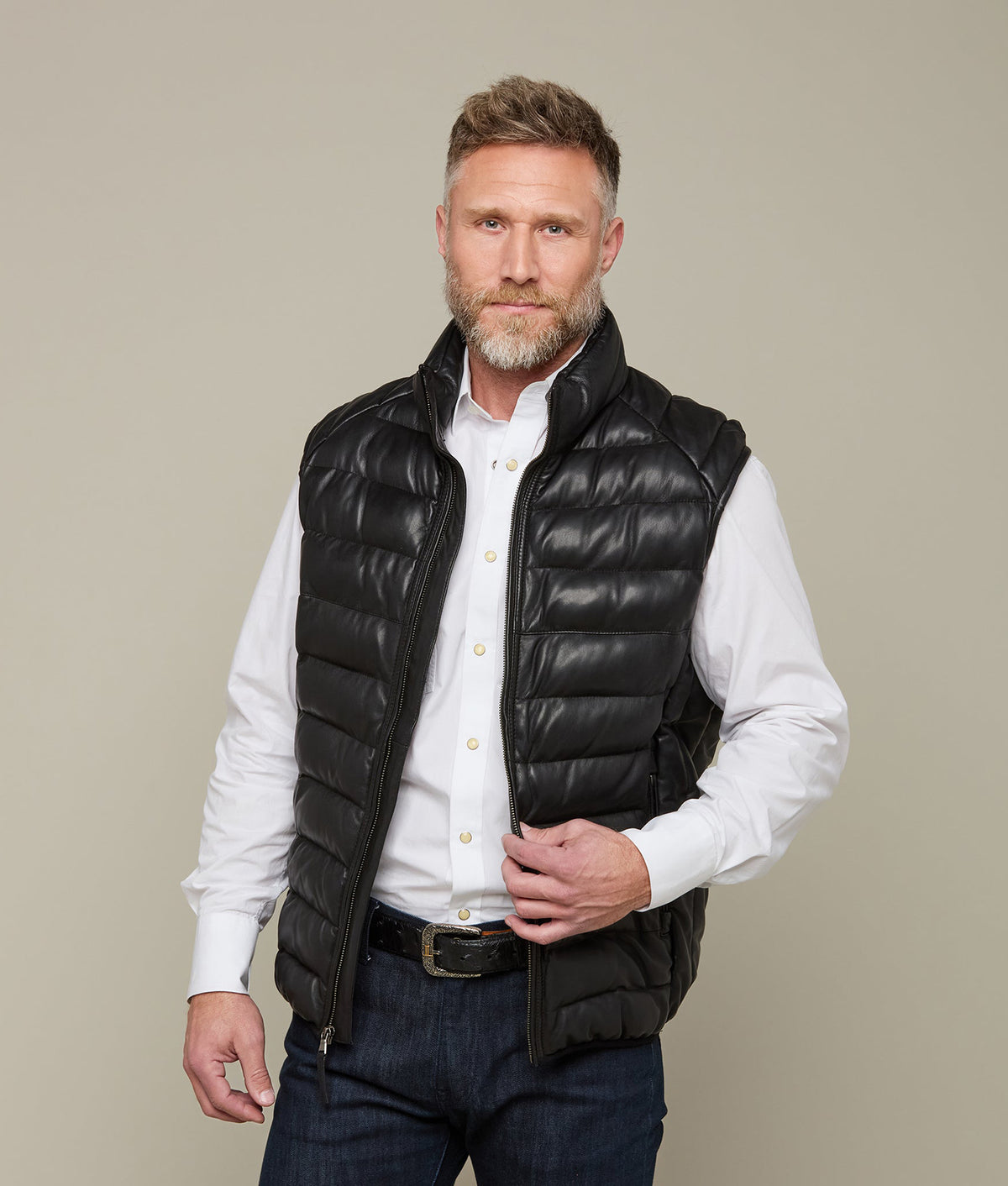 Men's Leather Puffer Vest :: Black 5
