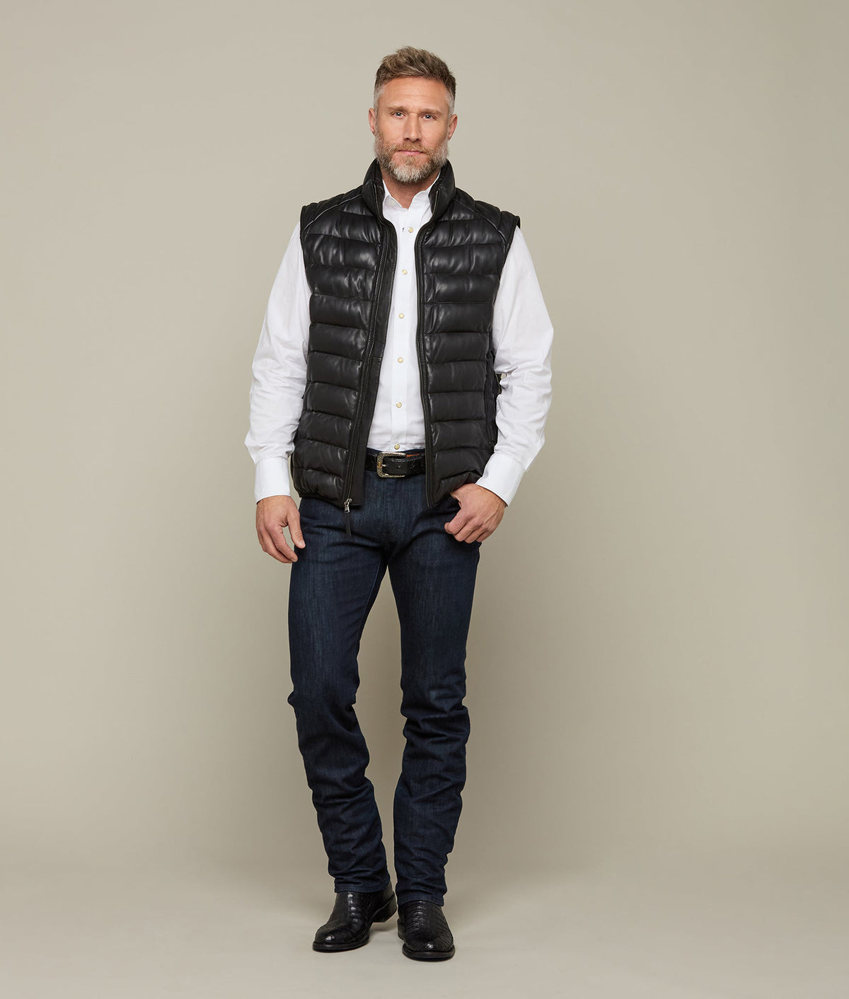 Men's Leather Puffer Vest :: Black 4