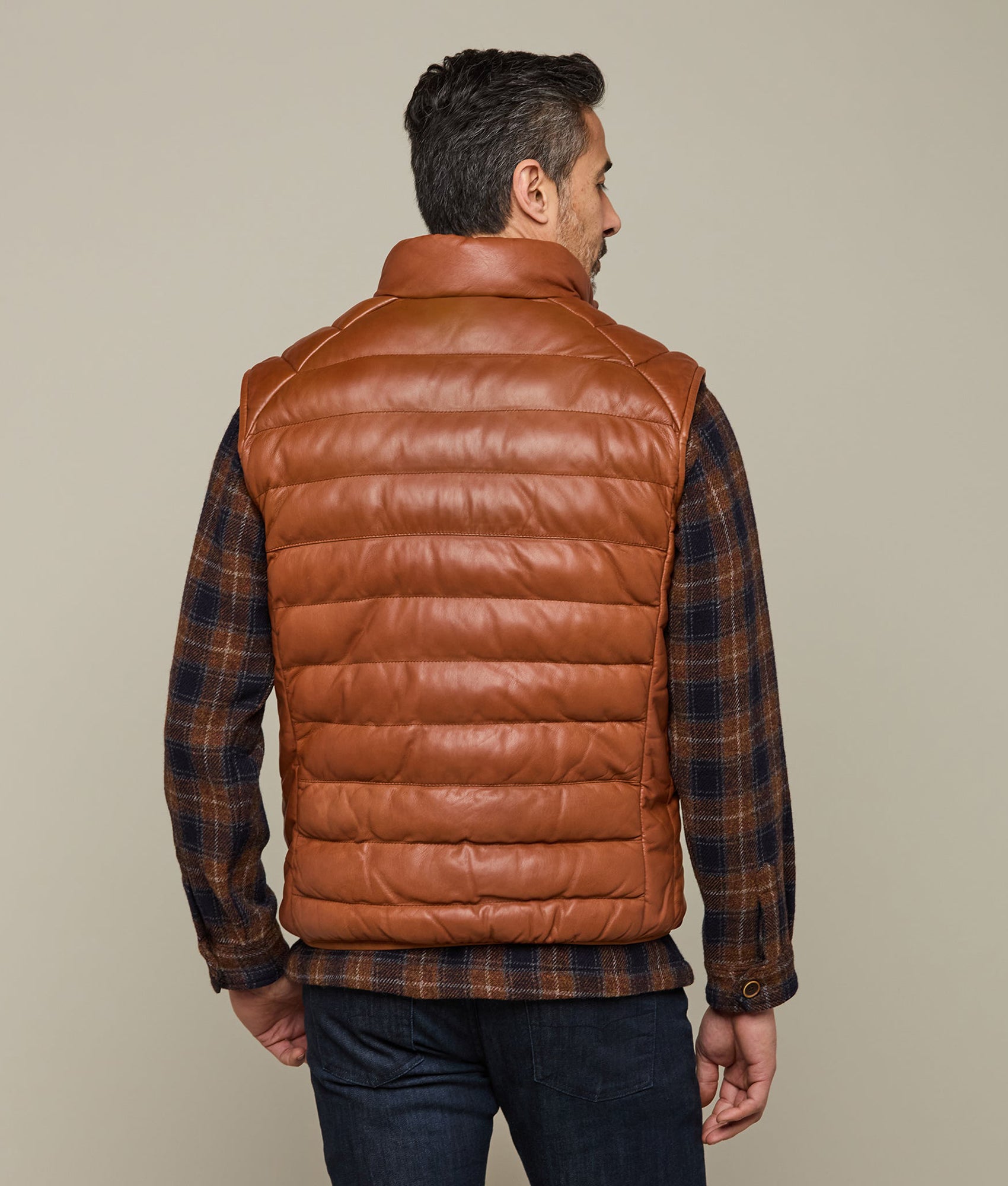 Men's Leather Puffer Vest Cognac Lucchese - Main Image