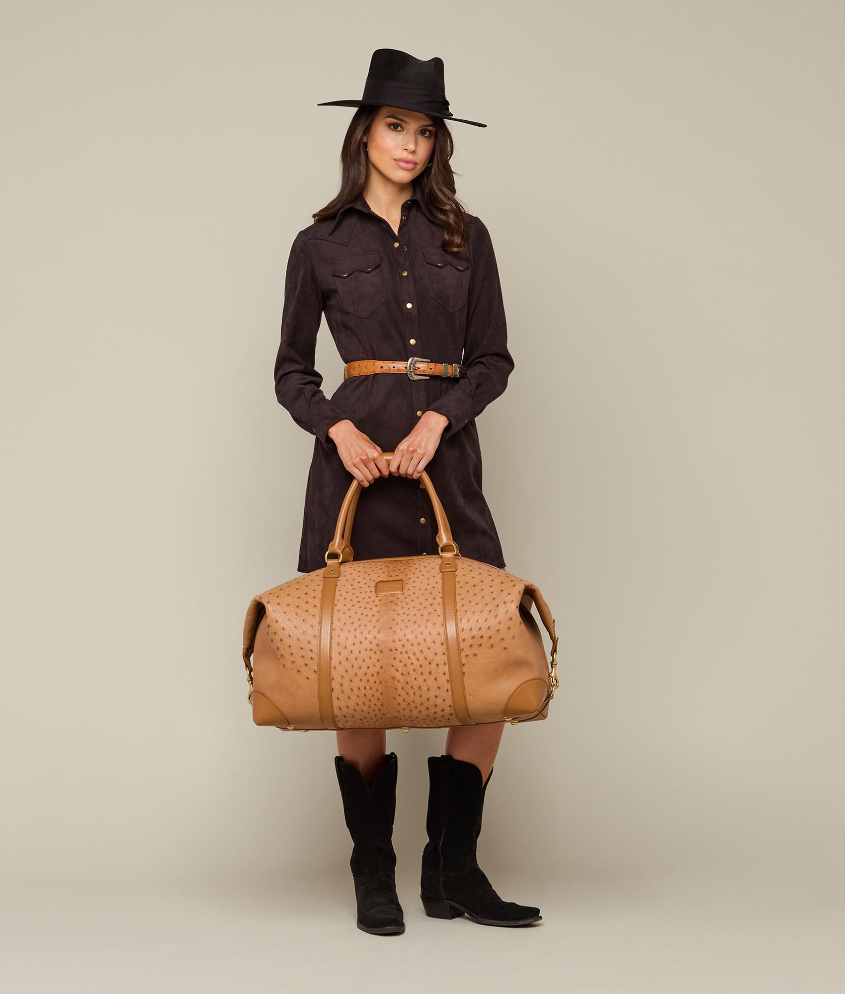 Ostrich Duffle Large Cognac Lucchese - Main Image