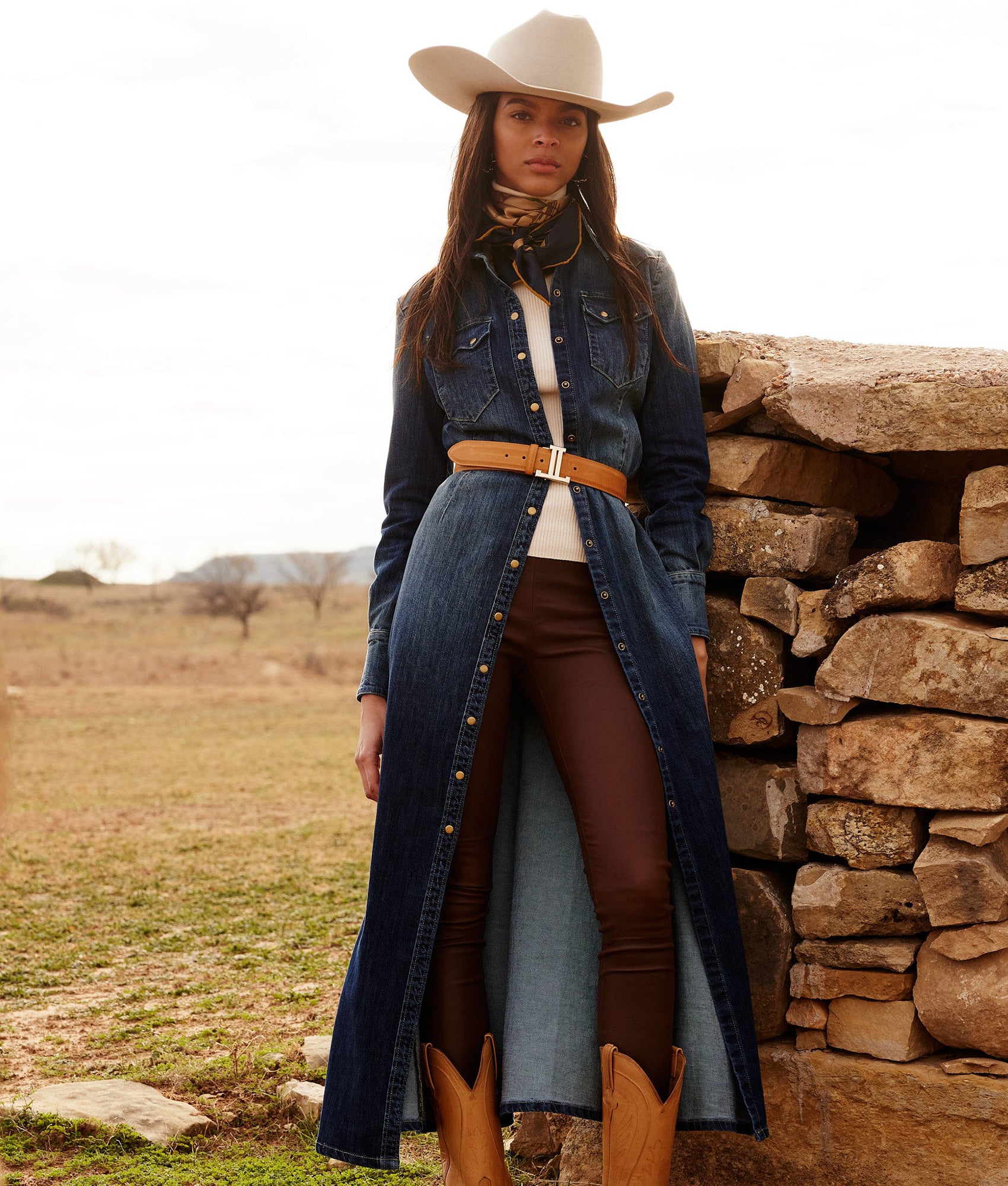 Long Denim Duster Medium Wash Denim Lucchese