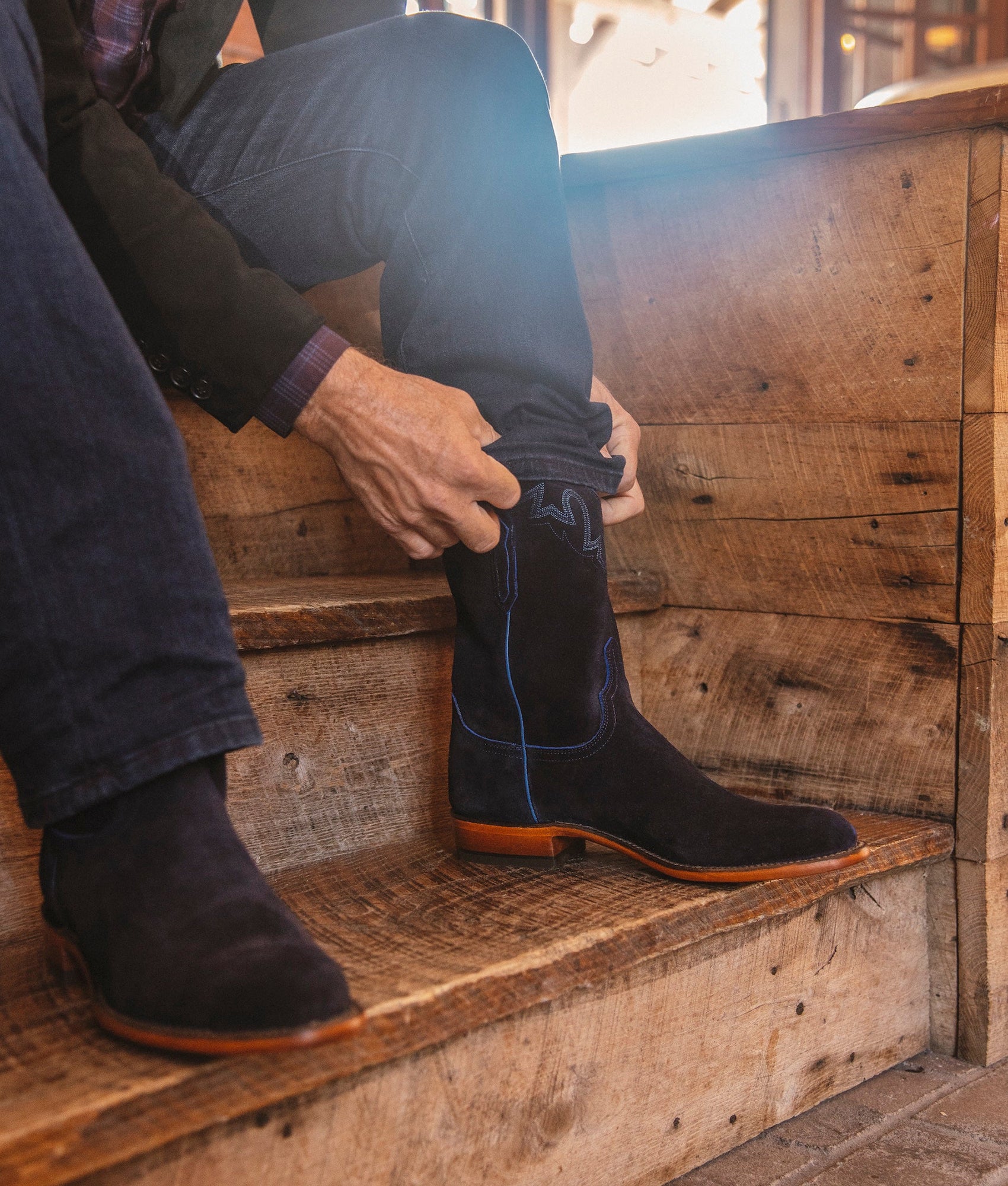 Sunset Suede Boot Navy Lucchese - Main Image