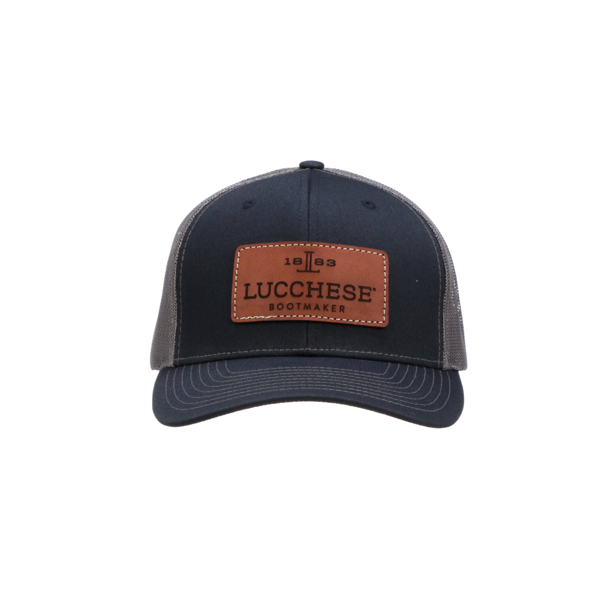 
    Leather Patch Cap :: Navy + Charcoal
