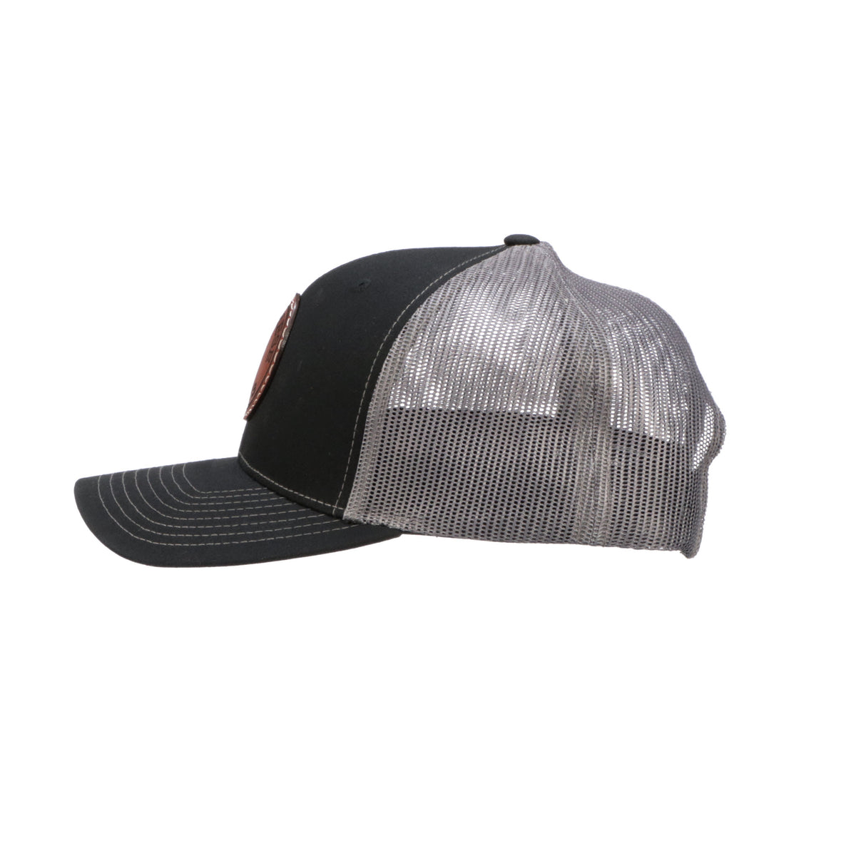 
    Leather Patch Cap Round :: Black + Charcoal