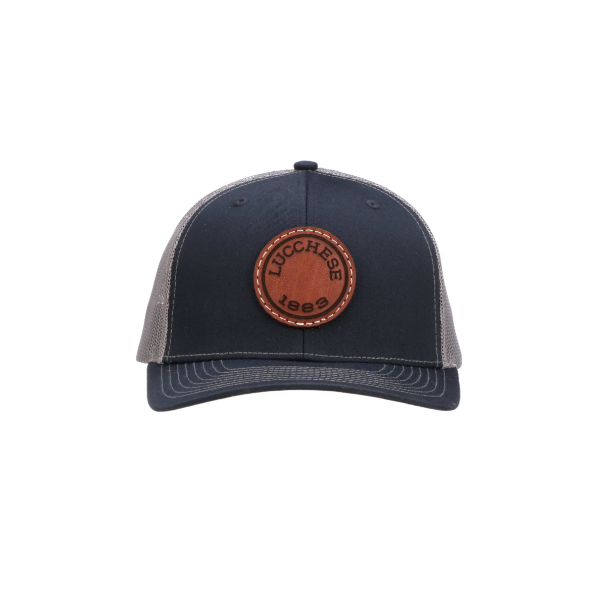 
    Leather Patch Cap Round :: Navy + Charcoal