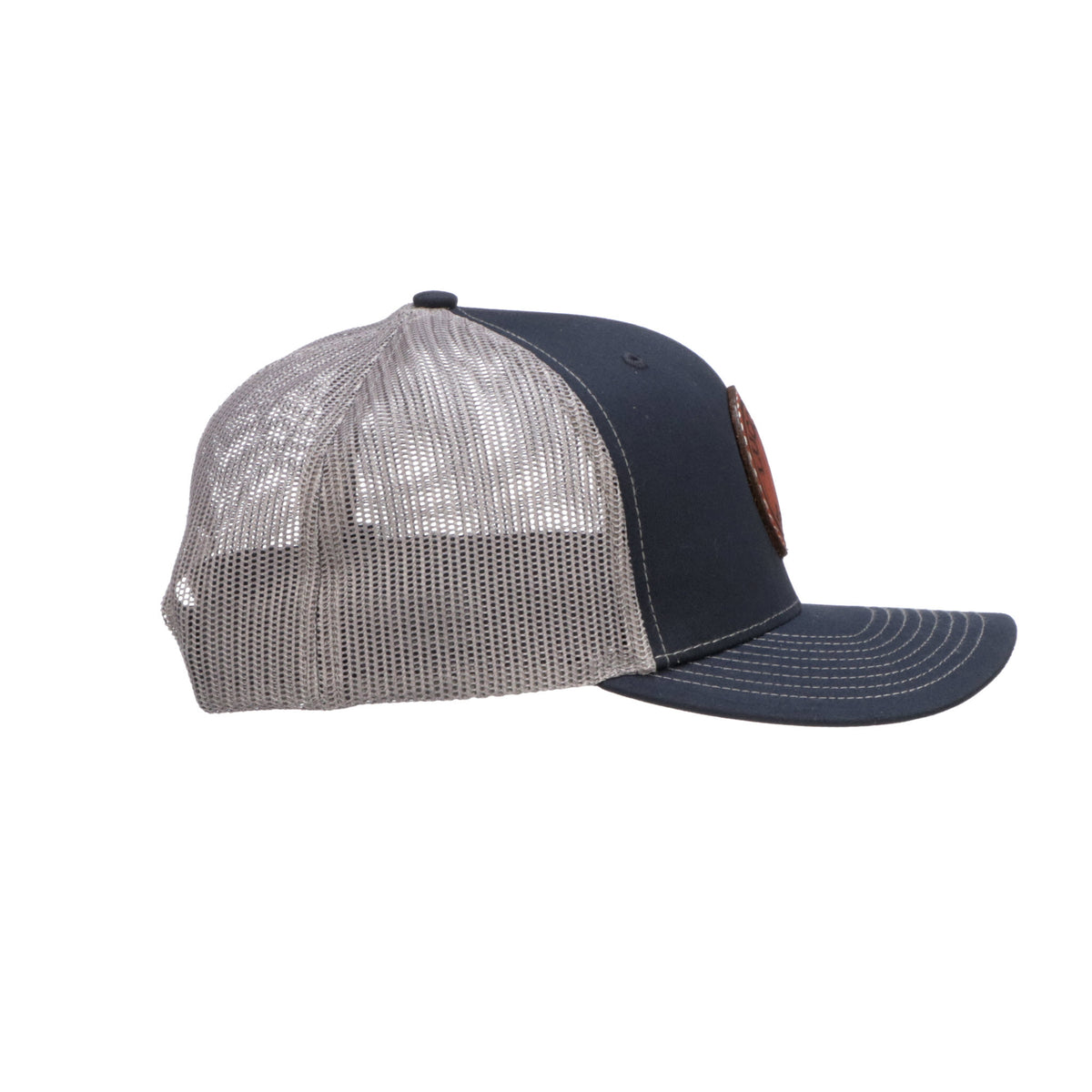 
    Leather Patch Cap Round :: Navy + Charcoal