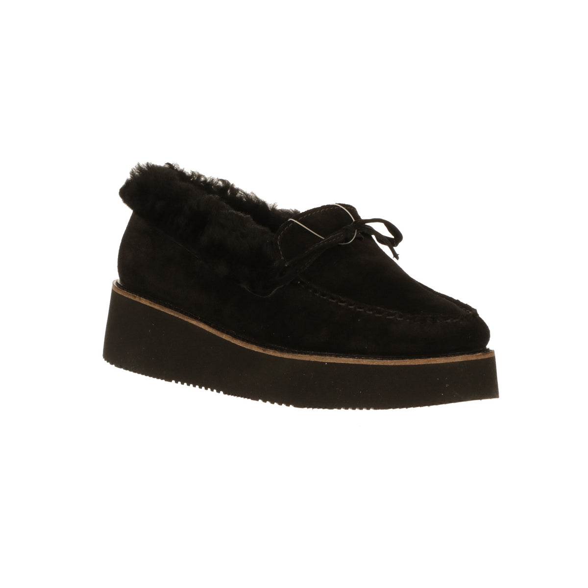Shearling Wedge Moccasin :: Black 3