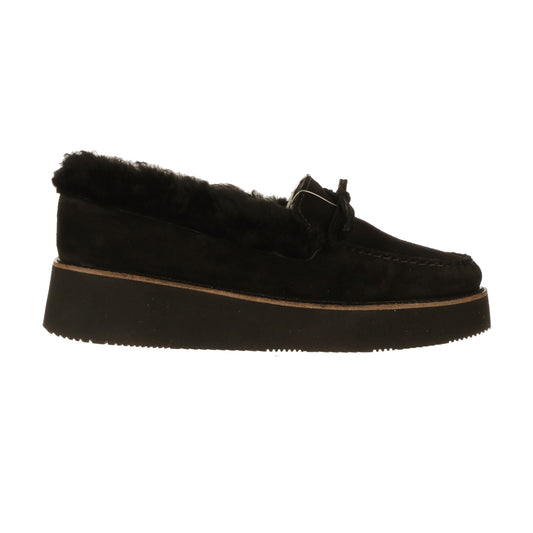 Shearling Wedge Moccasin :: Black