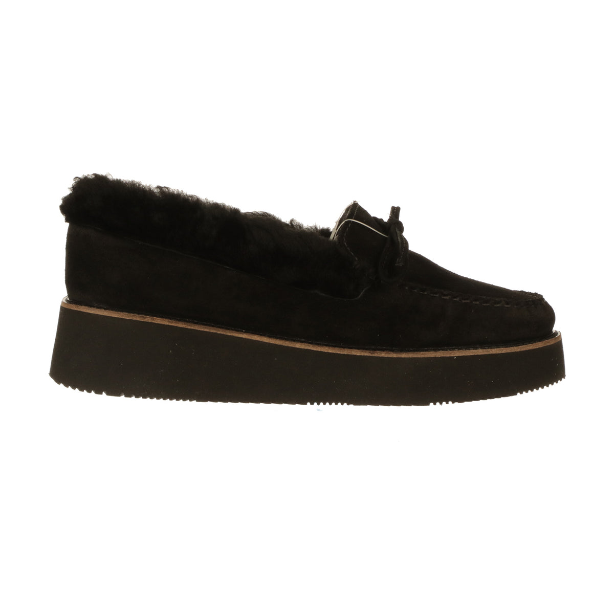 Shearling Wedge Moccasin :: Black 1