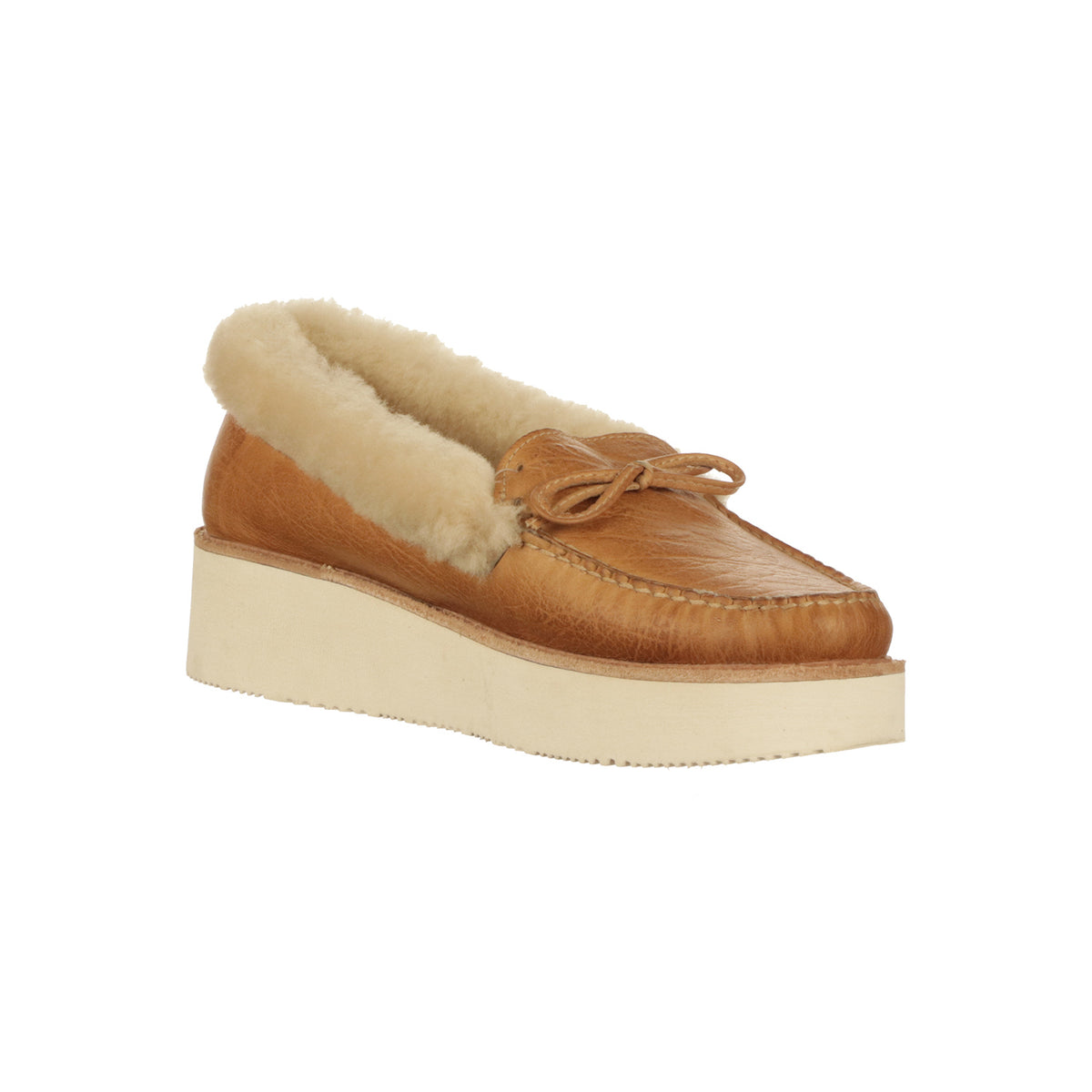 Shearling Wedge Moccasin :: Tan 3
